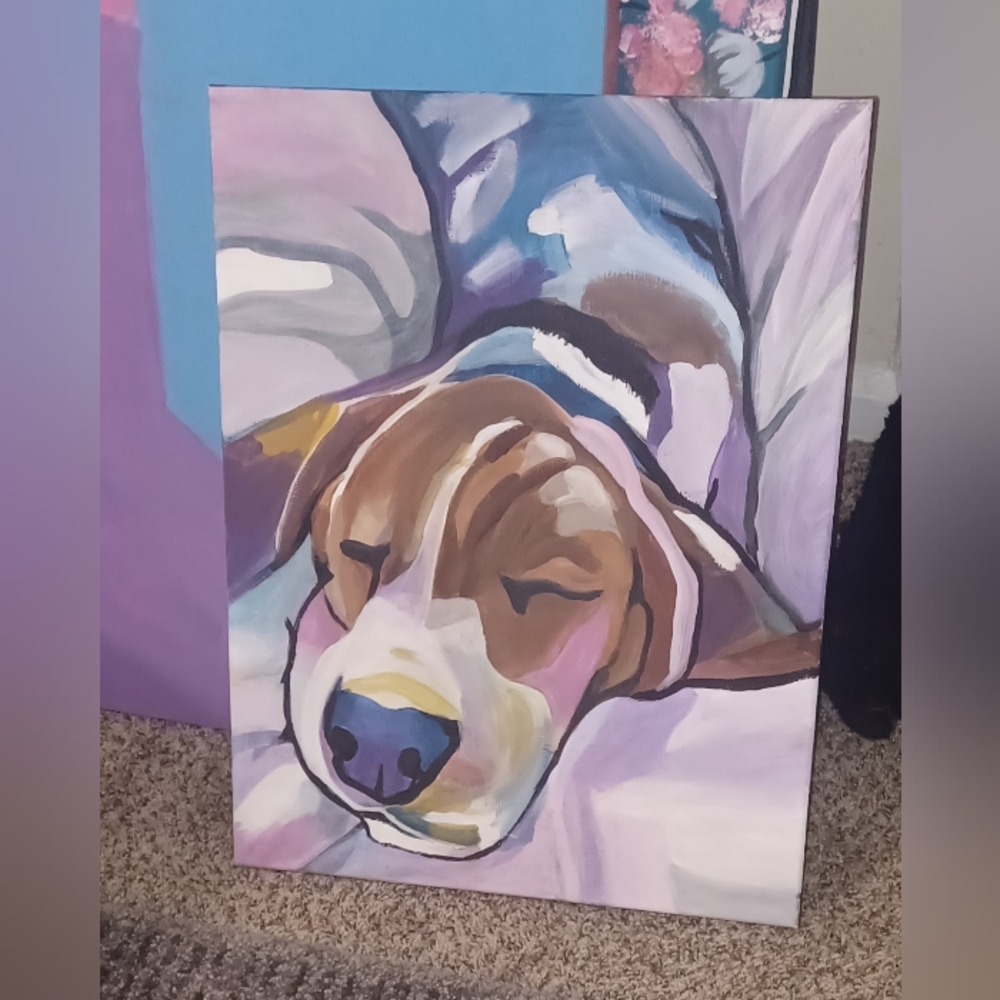 Original Acrylic Colorful Dog Canvas Art